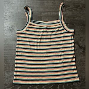 Striped Multicolor Ribbed Tank Top With Square Neck - Women